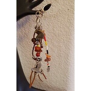 Red Hawk Key Ring Medicine Wheel Totem - Key Ring/Fob for Purse, Drum Bookmark